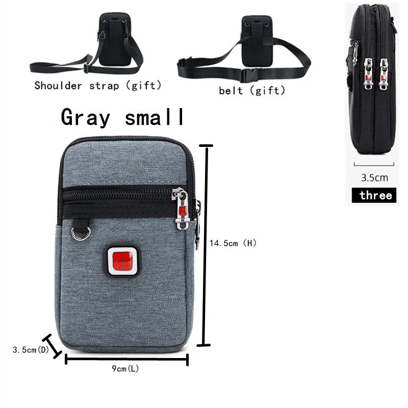 JANGEAR Gaterproof Oxford Cloth Mobile Phone Waist bag Key Coin Wallet Men's Mobile Phone Bag Multi Function Retro Messenger Bag