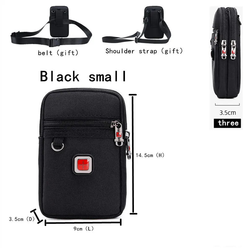 JANGEAR Gaterproof Oxford Cloth Mobile Phone Waist bag Key Coin Wallet Men's Mobile Phone Bag Multi Function Retro Messenger Bag