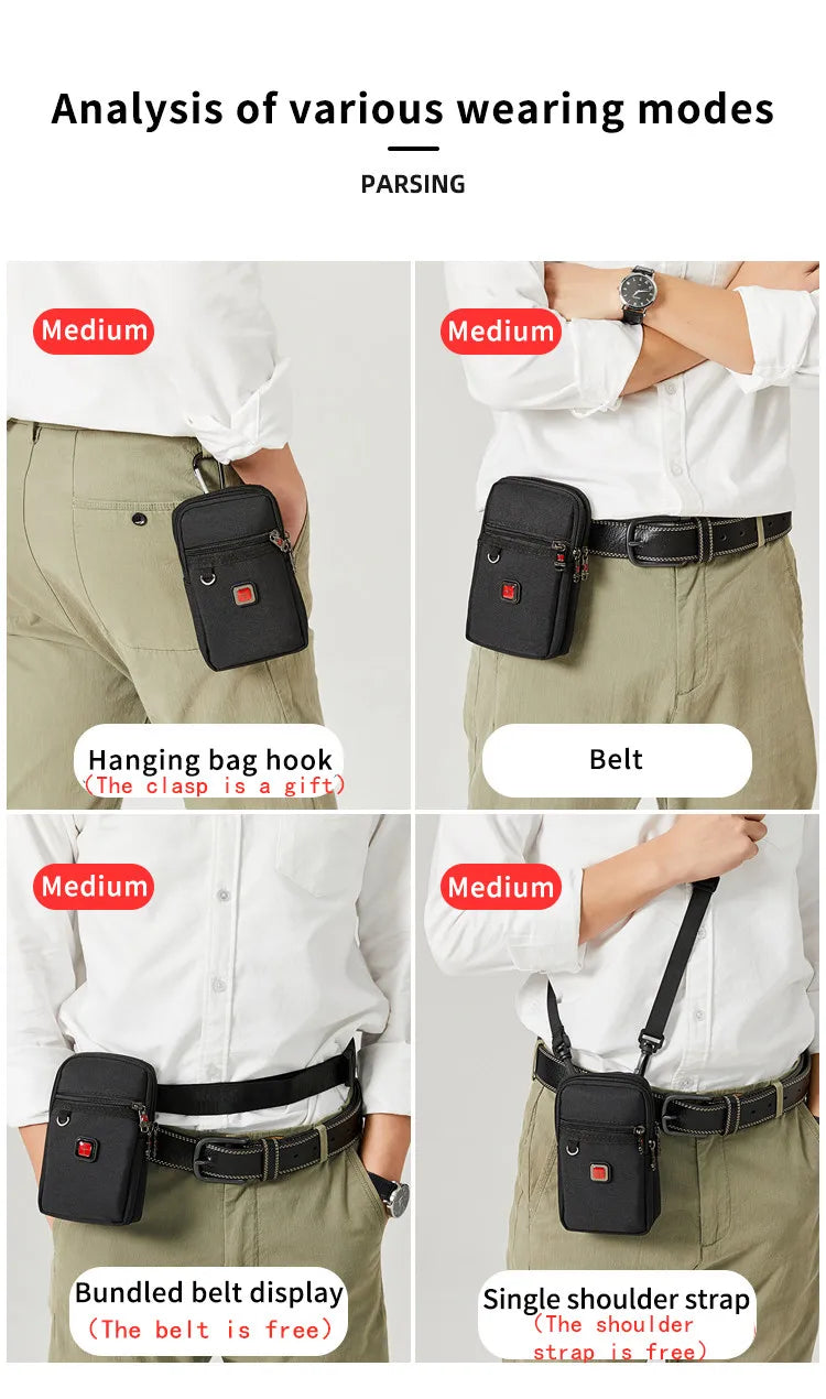 JANGEAR Gaterproof Oxford Cloth Mobile Phone Waist bag Key Coin Wallet Men's Mobile Phone Bag Multi Function Retro Messenger Bag