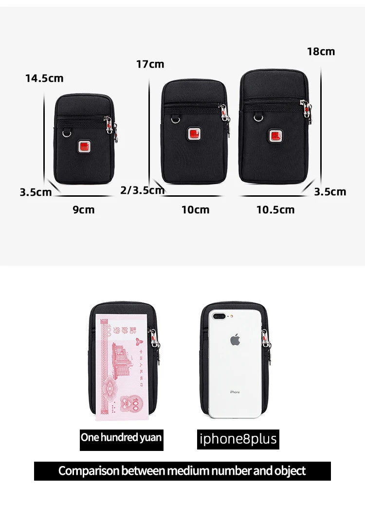 JANGEAR Gaterproof Oxford Cloth Mobile Phone Waist bag Key Coin Wallet Men's Mobile Phone Bag Multi Function Retro Messenger Bag