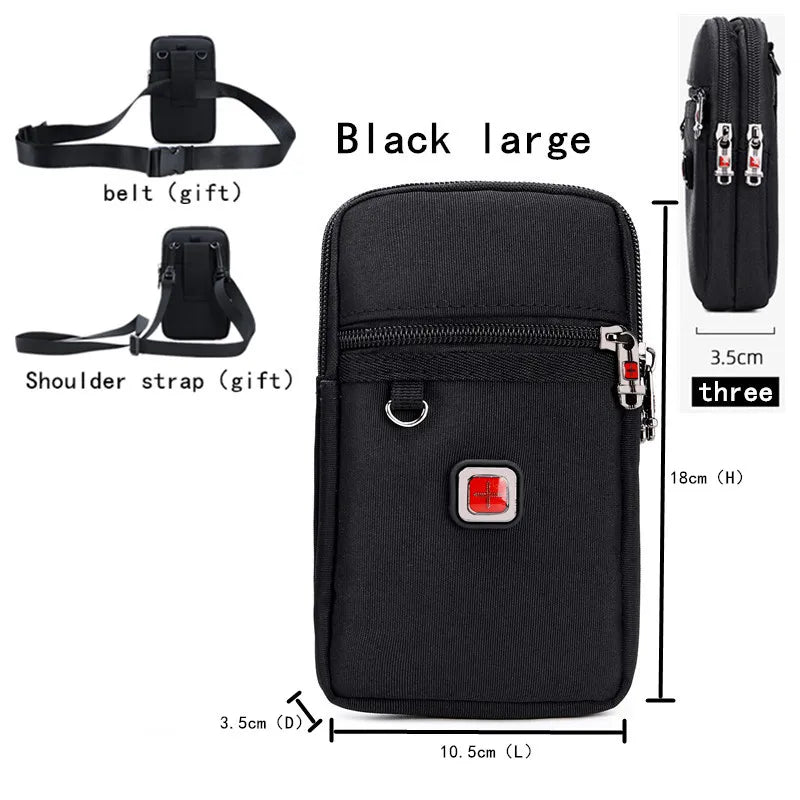 JANGEAR Gaterproof Oxford Cloth Mobile Phone Waist bag Key Coin Wallet Men's Mobile Phone Bag Multi Function Retro Messenger Bag