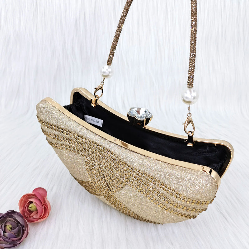 Carol Party Nigerian Silver Designer Fashion Women's Bags Crystal Encrusted Wedding Crossbody Party Handbags Moon Purse