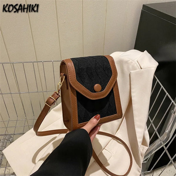 Patchwork Contrast Color Cellphone Bag New Vintage Casual Purses Women Elegant Handbags Fashion Mini Shoulder Crossbody Bags Y2k