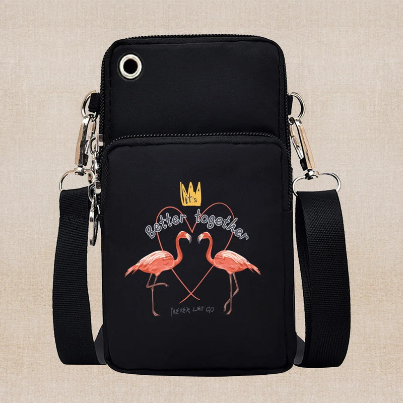 Universal Mobile Phone Case Crossbody for IPhone 13 12 11 Pro Case Flamingo Series Wallet Outdoor Sport Arm Purse Shoulder Bag