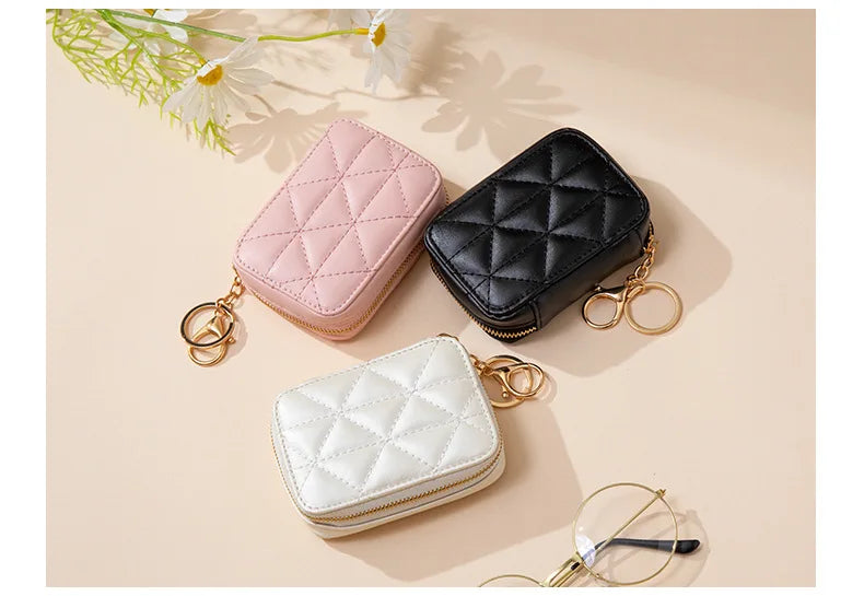 Lipstick Bag Genuine Leather Makeup Case Mini Purse Organizer Women Cosmetic Bag Mirror Lipstick Pocket Coin Wallet