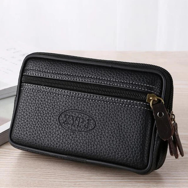 Multifunctional Leather Waist Packs Solid Color Men Business Style Belt Bag Horizontal And Vertical Section Wallet Case Purse