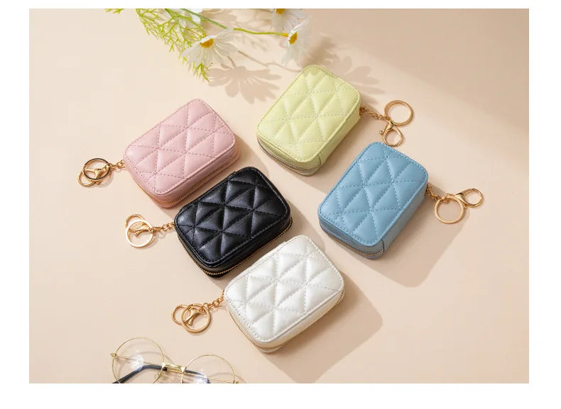 Lipstick Bag Genuine Leather Makeup Case Mini Purse Organizer Women Cosmetic Bag Mirror Lipstick Pocket Coin Wallet