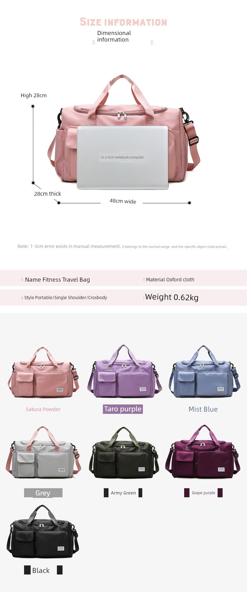 Women's Large Capacity Portable Short-Distance Student Travel Bag