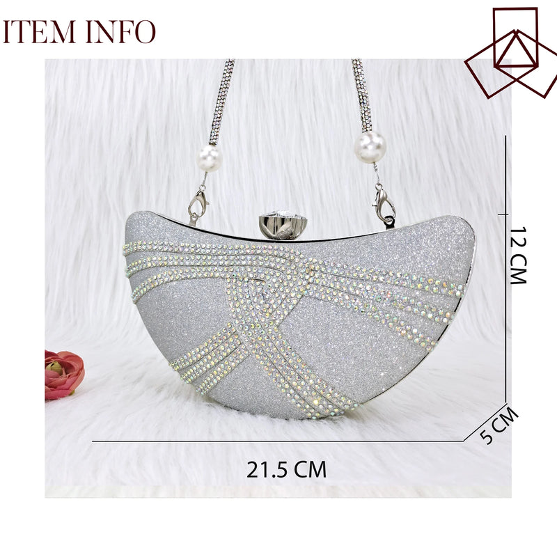 Carol Party Nigerian Silver Designer Fashion Women's Bags Crystal Encrusted Wedding Crossbody Party Handbags Moon Purse