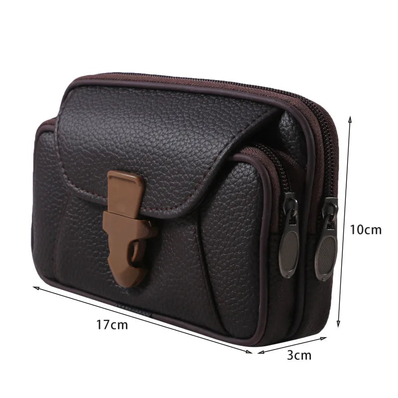 Multifunctional Leather Waist Packs Solid Color Men Business Style Belt Bag Horizontal And Vertical Section Wallet Case Purse