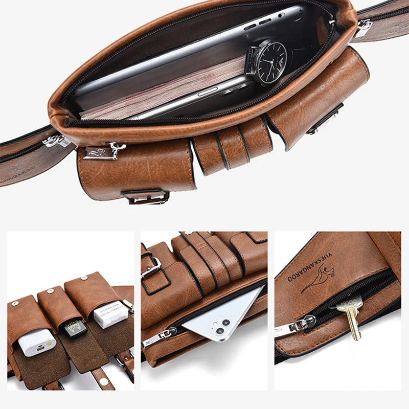 Waist Pack Chest Bag for Man PU Leather Wallet Hip Sack Fanny Pack Cross Shoulder Necessaire Crossbody Side Men'S Belt Bag Male