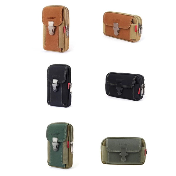 Men Vintage Canvas Waist Bag Phone Sport Belt Hip Belt Loop Holster Wallet Carry for Case Purse