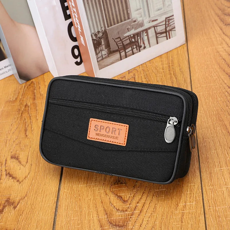 Multifunctional Leather Waist Packs Solid Color Men Business Style Belt Bag Horizontal And Vertical Section Wallet Case Purse