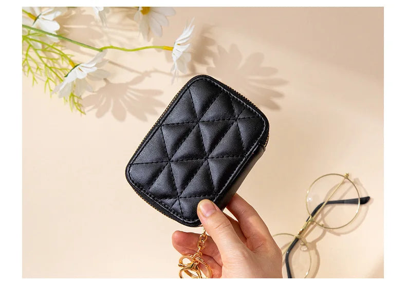 Lipstick Bag Genuine Leather Makeup Case Mini Purse Organizer Women Cosmetic Bag Mirror Lipstick Pocket Coin Wallet