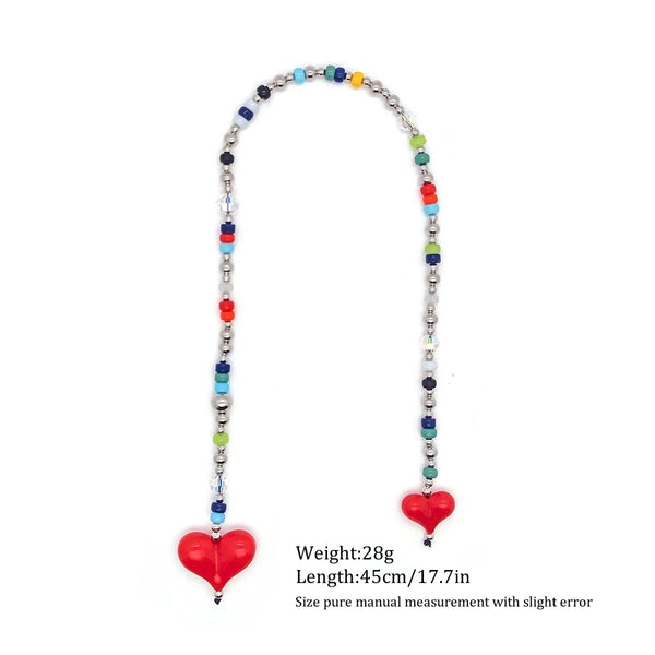 HERLOOK Heart Bag Charms for Women Colorful Beads Chain Fashion Bag Charm Y2K Accessories Jewelry