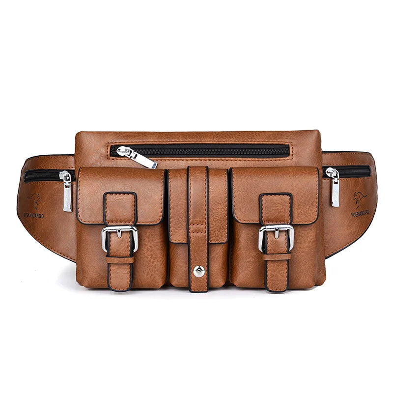 Waist Pack Chest Bag for Man PU Leather Wallet Hip Sack Fanny Pack Cross Shoulder Necessaire Crossbody Side Men'S Belt Bag Male