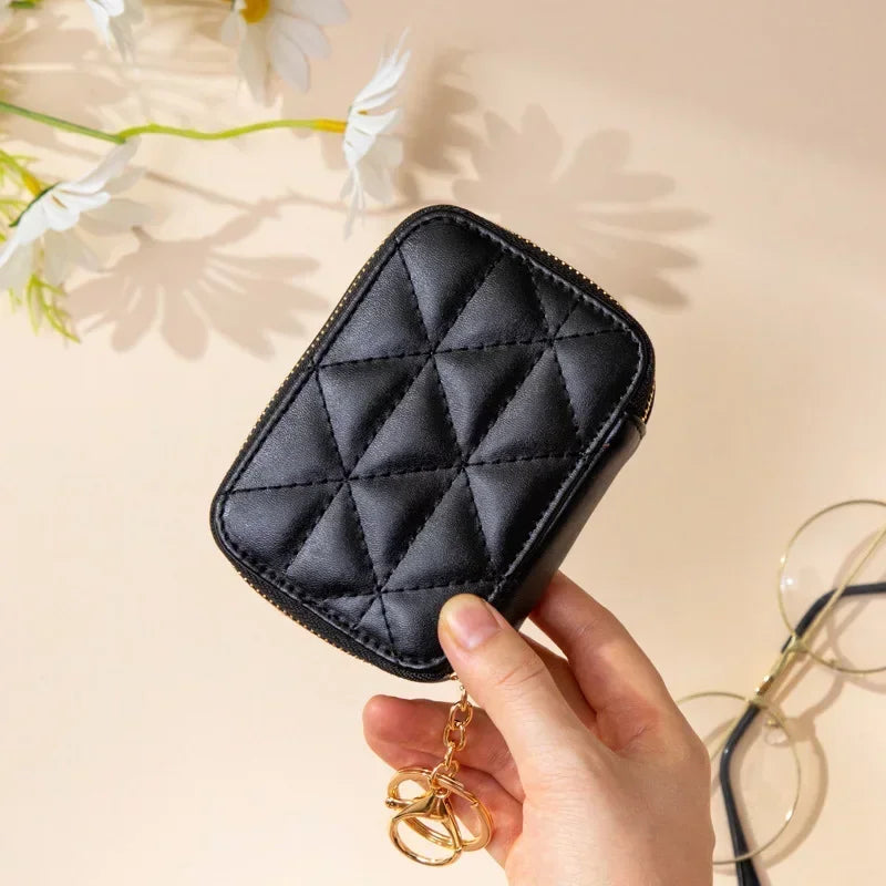 Lipstick Bag Genuine Leather Makeup Case Mini Purse Organizer Women Cosmetic Bag Mirror Lipstick Pocket Coin Wallet