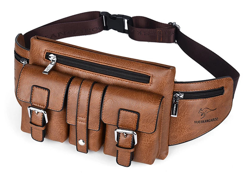 Waist Pack Chest Bag for Man PU Leather Wallet Hip Sack Fanny Pack Cross Shoulder Necessaire Crossbody Side Men'S Belt Bag Male