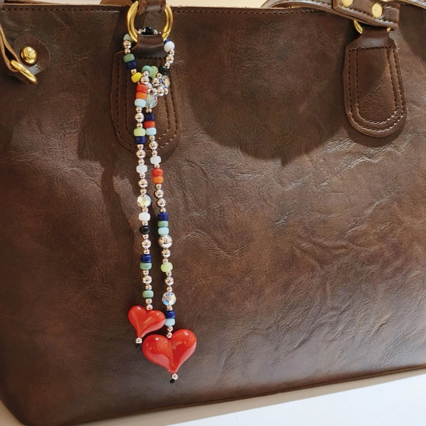 HERLOOK Heart Bag Charms for Women Colorful Beads Chain Fashion Bag Charm Y2K Accessories Jewelry