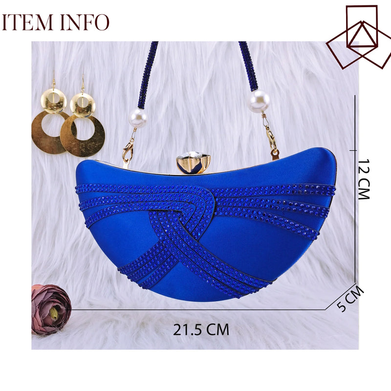 Carol Party Italian Design Blue Unique Moon Women's Bag Nigeria Luxury Brand Fashion Crystal Crossbody Bag Handbag Wallet