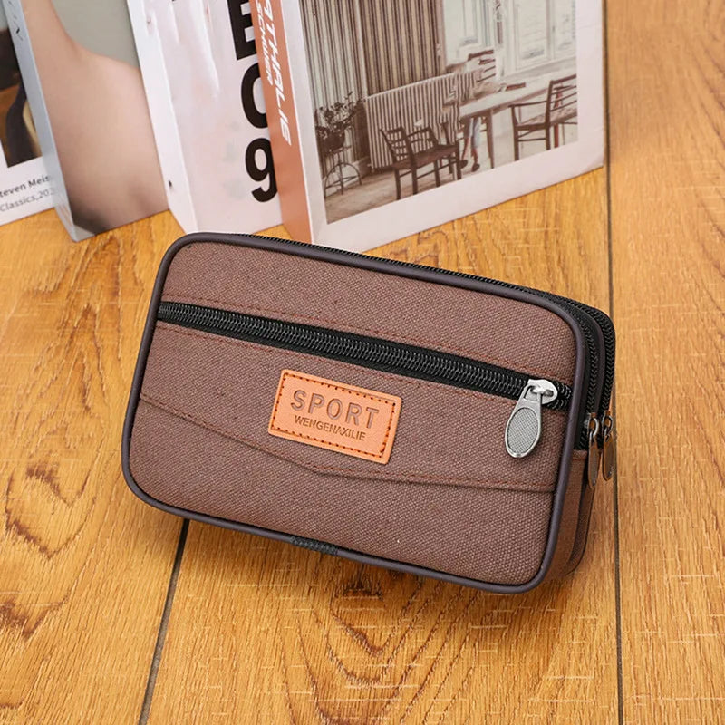 Multifunctional Leather Waist Packs Solid Color Men Business Style Belt Bag Horizontal And Vertical Section Wallet Case Purse