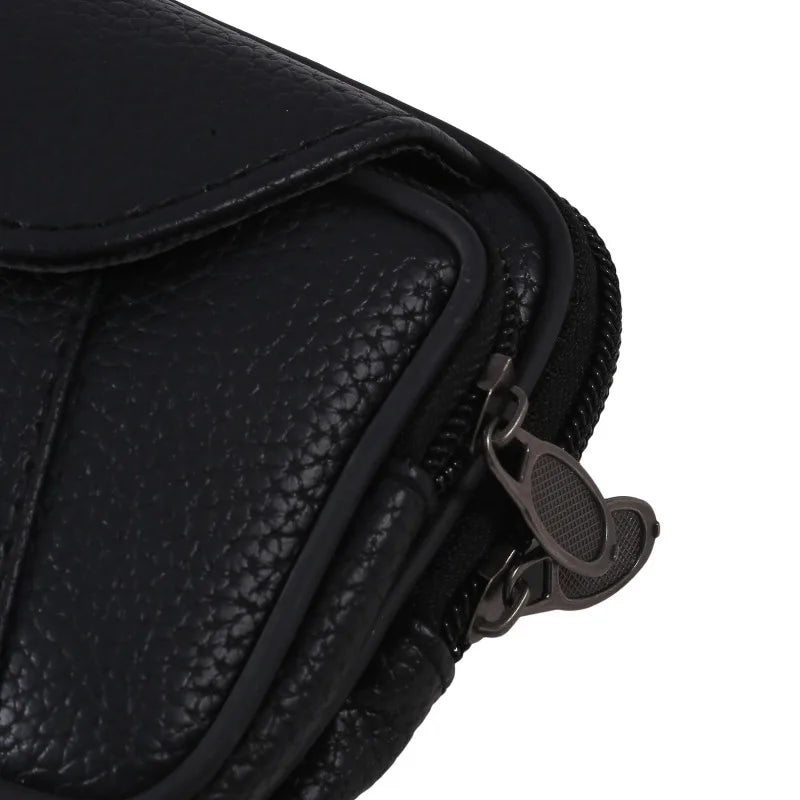 Multifunctional Leather Waist Packs Solid Color Men Business Style Belt Bag Horizontal And Vertical Section Wallet Case Purse