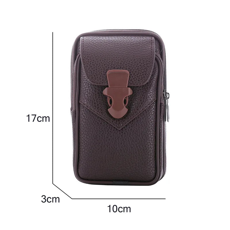 Multifunctional Leather Waist Packs Solid Color Men Business Style Belt Bag Horizontal And Vertical Section Wallet Case Purse