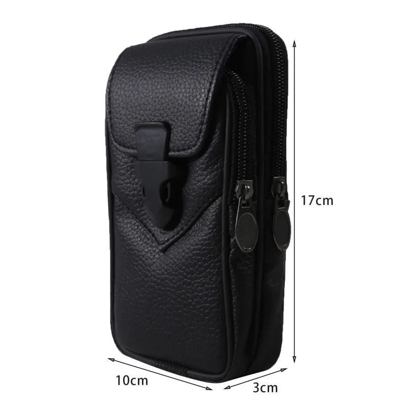 Multifunctional Leather Waist Packs Solid Color Men Business Style Belt Bag Horizontal And Vertical Section Wallet Case Purse