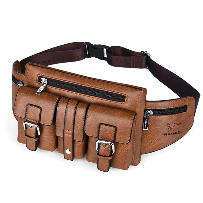 Waist Pack Chest Bag for Man PU Leather Wallet Hip Sack Fanny Pack Cross Shoulder Necessaire Crossbody Side Men'S Belt Bag Male