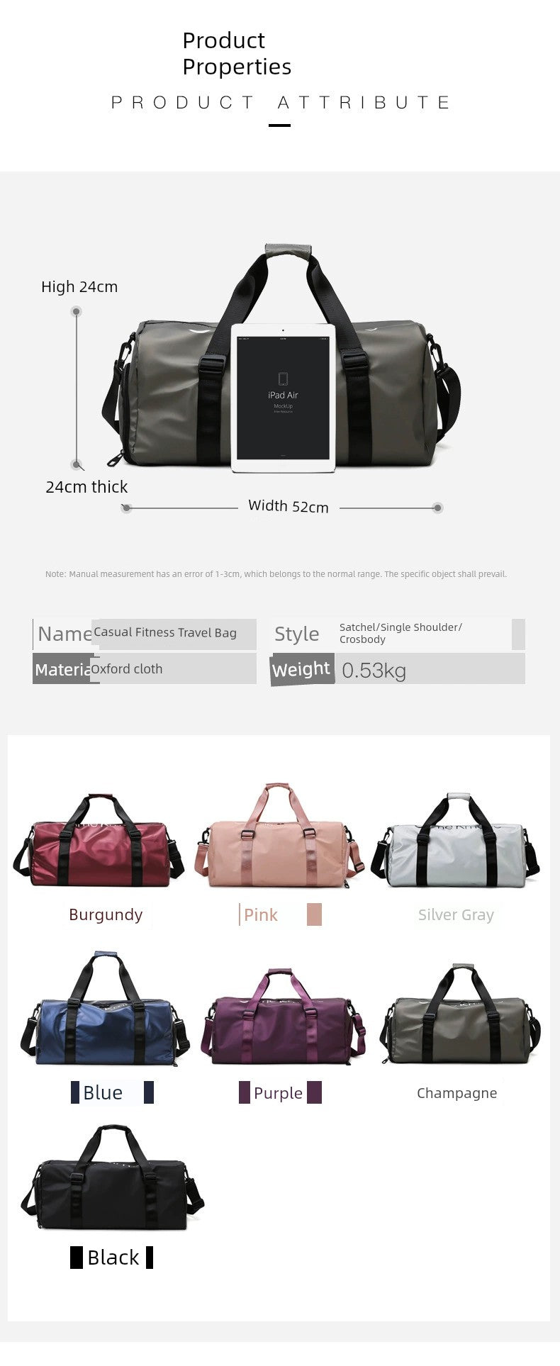 Dry Wet Separation Training Luggage Bag Short Distance Female Gym Bag