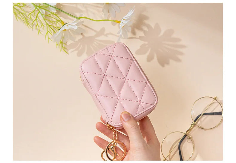 Lipstick Bag Genuine Leather Makeup Case Mini Purse Organizer Women Cosmetic Bag Mirror Lipstick Pocket Coin Wallet