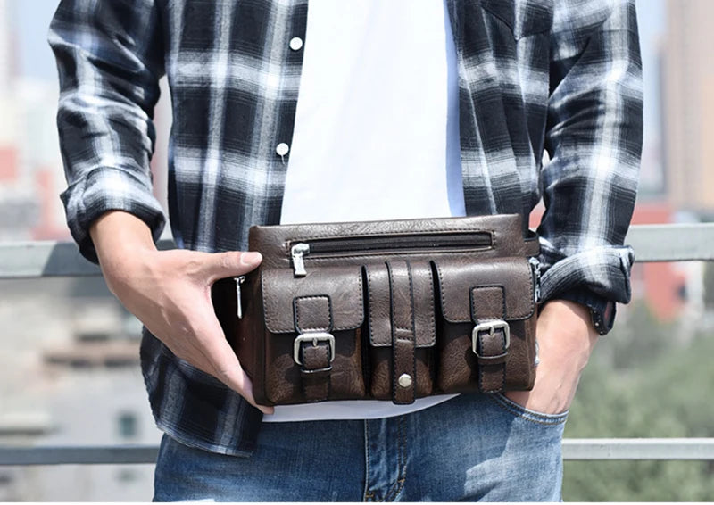 Waist Pack Chest Bag for Man PU Leather Wallet Hip Sack Fanny Pack Cross Shoulder Necessaire Crossbody Side Men'S Belt Bag Male