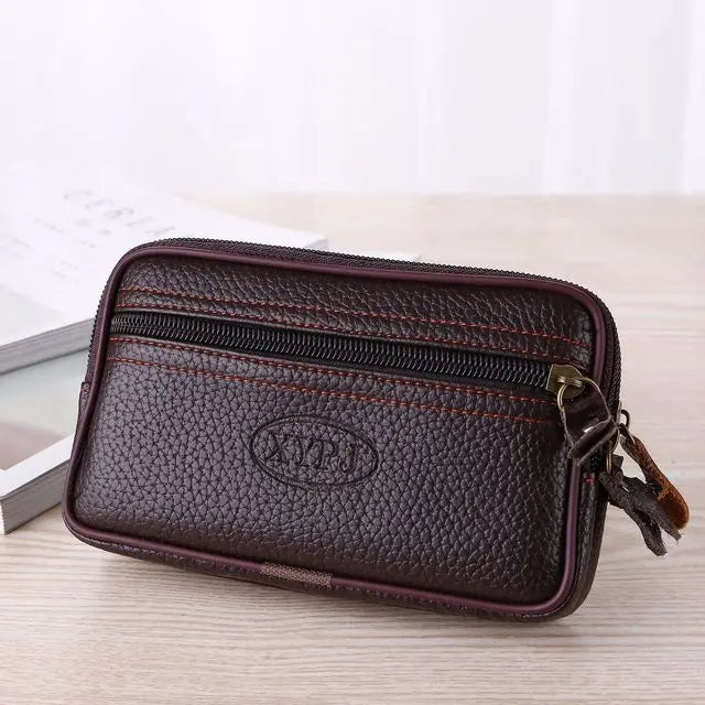 Multifunctional Leather Waist Packs Solid Color Men Business Style Belt Bag Horizontal And Vertical Section Wallet Case Purse