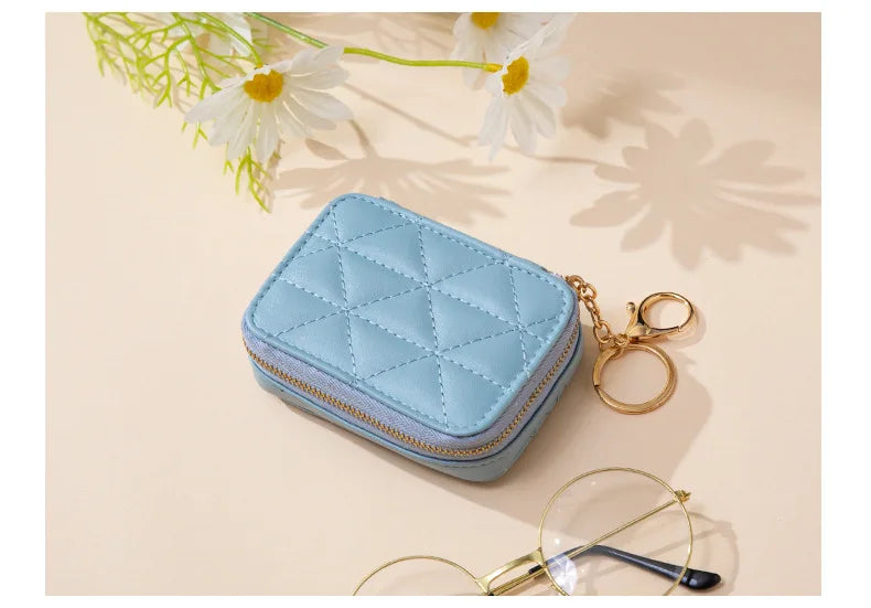 Lipstick Bag Genuine Leather Makeup Case Mini Purse Organizer Women Cosmetic Bag Mirror Lipstick Pocket Coin Wallet