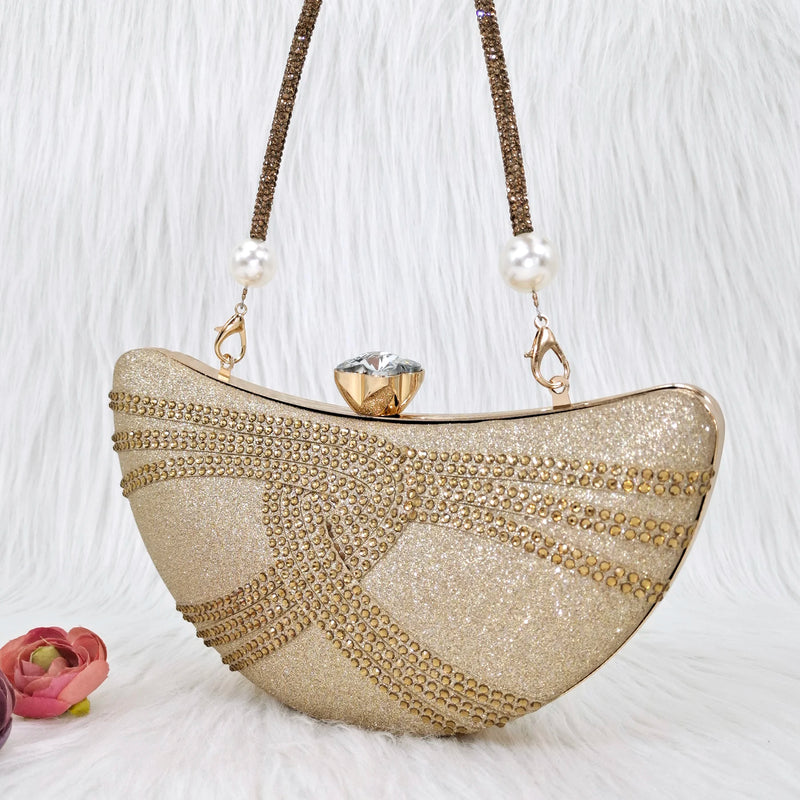 Carol Party Nigerian Silver Designer Fashion Women's Bags Crystal Encrusted Wedding Crossbody Party Handbags Moon Purse