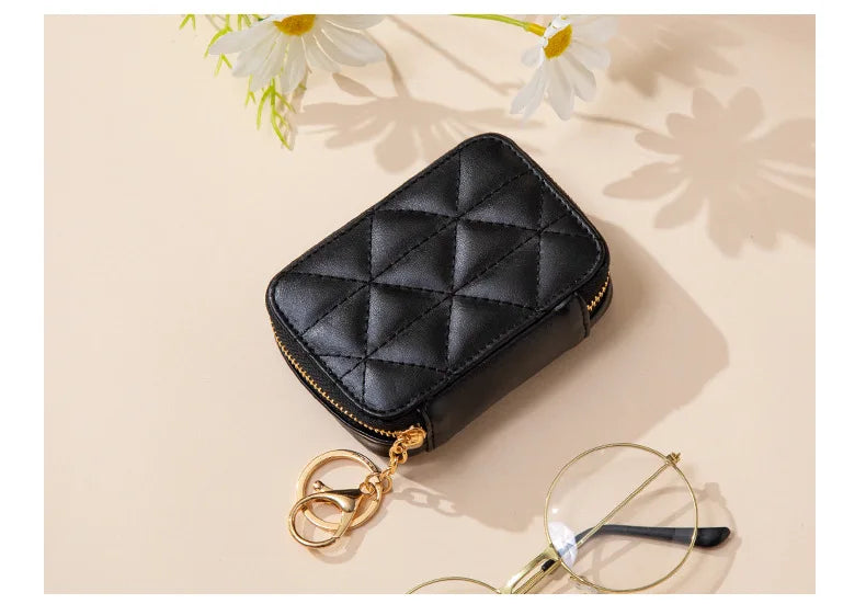 Lipstick Bag Genuine Leather Makeup Case Mini Purse Organizer Women Cosmetic Bag Mirror Lipstick Pocket Coin Wallet