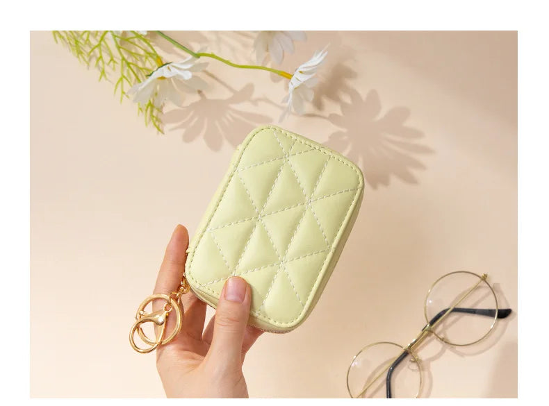 Lipstick Bag Genuine Leather Makeup Case Mini Purse Organizer Women Cosmetic Bag Mirror Lipstick Pocket Coin Wallet